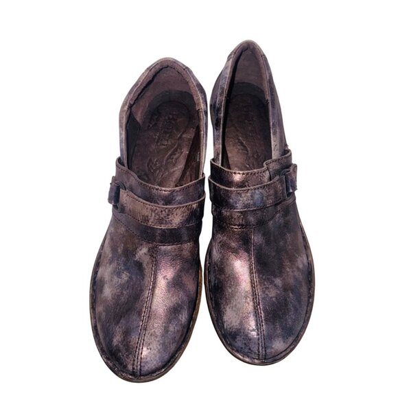 Born Brown Distressed Leather Heeled Clogs 7.5 Comfort Slip-On Steampunk Cottage - Picture 3 of 11